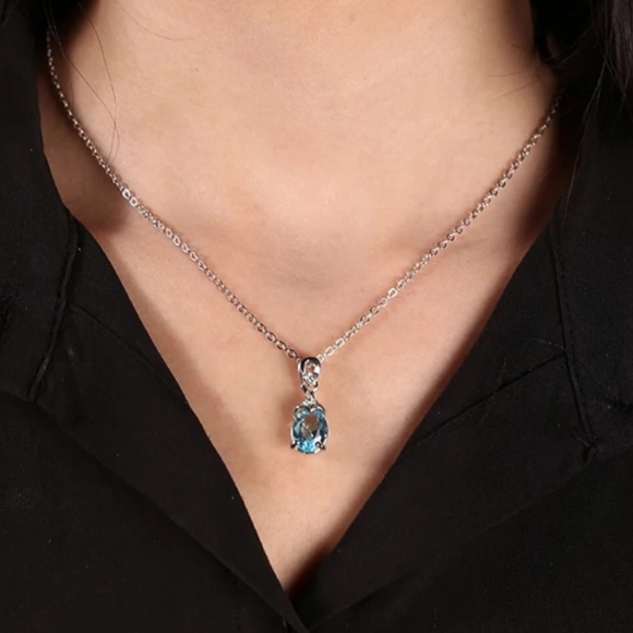 BLUE TOPAZ GEMSTONE WATERDROP NECKLACE - 925 SS - Picture 7 of 8
